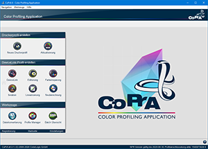 ColorLogic CoPrA Startbildschirm - Mit CoPrA von ColorLogic erstellen Sie hochwertige ICC-Ausgabeprofile und DeviceLink-Profile 
